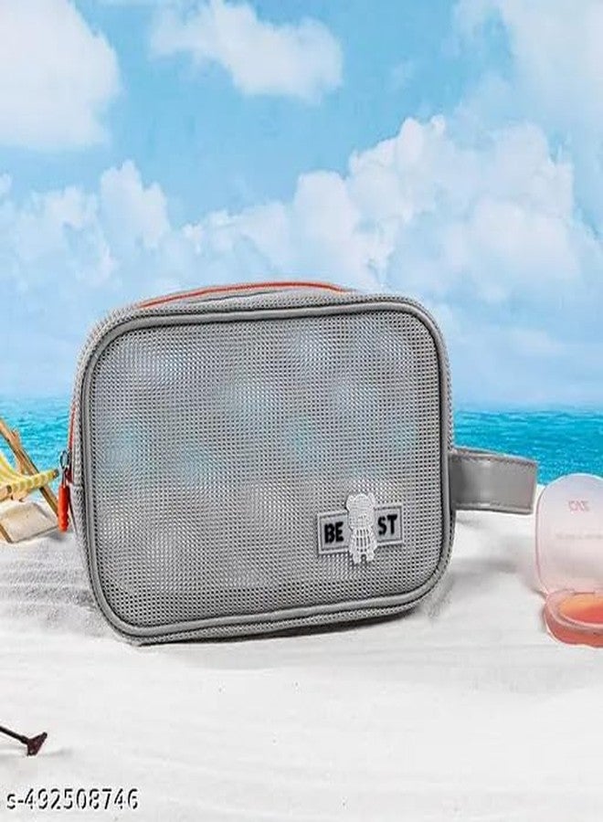 ARMAR Mesh Toiletry Bag for Women & Men - Travel Cosmetic Pouch | Waterproof Organizer for Toiletries, Makeup, Shaving Kit | Lightweight, Breathable Travel Pouch with Handle - Black (Grey) - Image 2